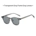 Gafas de sol retro TR90 gris transparente con lentes grises y patillas metálicas - Montura gris translúcida Lente gris