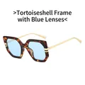 Retro square oversized sunglasses with tortoise frames and light blue lenses for women - Tortoise Frame Blue Lens