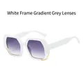 Modern white thick geometric frame sunglasses with gradient grey lenses and gold accents - White Frame Gradient Grey Lens