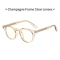 Vintage round champagne TR90 eyeglasses frame with clear lenses and carved temples - Champagne Frame Clear Lens