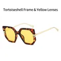 Retro oversized tortoiseshell sunglasses with yellow transparent lenses and gold metal legs - Tortoise Frame Yellow Lens