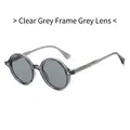 Retro small oval sunglasses with transparent grey TR90 frames and dark grey lenses - Translucent Grey Frame Grey Lens