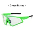 Sport cycling sunglasses with fluorescent green frame and photochromic clear lens - Green Frame to Grey