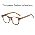 Retro TR90 round glasses frame in transparent tea color with clear lenses for men and women - Translucent Tea Frame Clear Lens