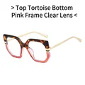 Oversized square glasses frame in tortoiseshell and pink color with gold metal temples - Tortoise Pink Clear Lenses