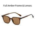 Lunettes de soleil carrées TR90 tendance avec monture ambre translucide et verres bruns - Monture Thé Verres Thé