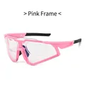 Pink frame outdoor cycling sunglasses with photochromic lenses and myopia inner frame - Pink Frame to Grey