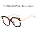 Retro tortoiseshell square frame glasses with gold metal temples and clear lenses - Demi Frame Clear Lens