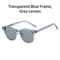 Classic TR90 sunglasses featuring a transparent blue frame and solid grey lenses - Transparent Blue Frame Gray Lens
