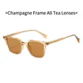 Lunettes de soleil carrées TR90 avec monture champagne et verres marrons pour hommes et femmes - Monture Champagne Verres Thé
