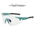 Sport cycling glasses with teal semi-rimless frame and clear protective large lenses - Lake Green Frame Photochromic Grey