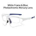 White semi-rimless cycling sunglasses with photochromic blue mercury lenses and rubber tips - Solid White Frame Blue Mercury Lens