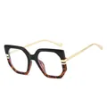 Oversized square sunglasses with black and leopard print frame and gold metal temples - Black & Leopard Split Frame Clear Lens