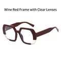 Chic burgundy polygon sunglasses with transparent lenses and trendy thick frame design - Wine Red Frame Clear Lens