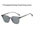 Lunettes de soleil carrées TR90 avec monture gris transparent et verres gris unis - Monture grise translucide Verres gris