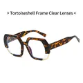 Chic tortoiseshell geometric sunglasses with clear anti-blue light lenses and gold metal trim - Demi Frame Clear Lens