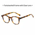 Monture de lunettes ronde en TR90 écaillé rétro avec verres transparents et charnières - Monture Demi Verres Transparents