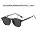 Retro TR90 sunglasses with bright black frame and dark grey polarized lenses for unisex - Glossy Black Frame Grey Lens