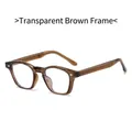 Retro transparent tea square TR90 glasses with detailed metal engraved pattern temples - Transparent Tea