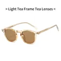 Retro TR90 round sunglasses featuring light tea translucent frames and tinted lenses - Light Tea Frame Tea Lens