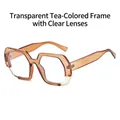 Polygonal sunglasses with transparent tea frame and clear lenses for men and women - Translucent Tea Frame Clear Lens
