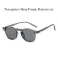 Retro transparent grey TR90 sunglasses with grey lenses and silver metal hinges - Translucent Grey Frame Grey Lens