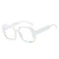 Modern white and gold hexagonal glasses with clear lenses and minimalist frame - White Frame White Lens