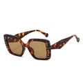 Square tortoise shell frame sunglasses with brown lenses and silver rivet accents - Tortoiseshell Frame Tea Lens