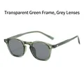 Retro TR90 sunglasses with transparent green frames, grey lenses and silver rivets - Translucent Green Frame Grey Lens