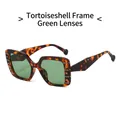 Square tortoiseshell sunglasses with green lenses and silver rivet decorations - Tortoise Frame Green Lens