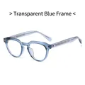 Stylish transparent blue TR90 round frame glasses with metallic reinforced temples - Transparent Blue