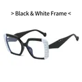 Square frame fashion sunglasses with black and white frame and metal stud details - Black and White Border