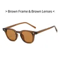 Stylish TR90 retro round sunglasses with tea colored frames and matching tea lenses - Tea Frame Tea Lens