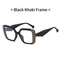 Square fashion sunglasses with black and khaki spliced frames and silver metal rivets - Black and Khaki Frame