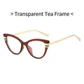 Chic cat eye blue light blocking glasses with transparent tea frame and gold temples - Transparent Tea
