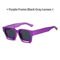 Square sunglasses featuring bold purple frames and dark grey lenses in 45-degree view - Electroplated Purple Frame Grey Lens