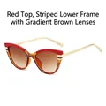 Cat eye sunglasses with red and striped frame plus brown gradient lenses - Red Striped Gradient Tea Lens