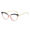Cat eye glasses frame featuring glossy black top and red white cracked pattern bottom - Upper Black Lower Red Mesh Frame