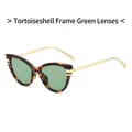 Cat-eye sunglasses with tortoiseshell frame, green lenses and slim gold metal temples - Tortoise Frame Green Lens