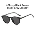 Modern TR90 round frame sunglasses in bright black with premium dark grey lenses - Glossy Black Frame Grey Lens