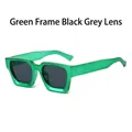Retro square sunglasses with thick bright green frame and dark grey UV lenses - Electroplated Green Frame Gray Lenses