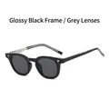 Glossy black TR90 sunglasses with grey lenses and silver wing-shaped metal ornaments - Bright Black Frame Grey Lens