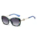 Blue floral frame sunglasses with gradient gray lenses and golden metal temples - Blue Floral Frame Gradient Gray Lens