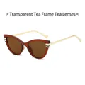 Cat eye sunglasses with transparent tea frame, tea lenses and slim gold metal temples - Transparent Tea Frame Tea Lens