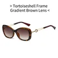 Tortoiseshell sunglasses with gradient brown lenses and hollow golden metal temples - Leopard Frame Gradient Tea Lens
