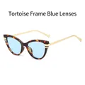 Retro tortoiseshell cat eye sunglasses with blue lenses and elegant gold metal temples - Tortoise Frame Blue Lens