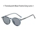 Fashionable TR90 round sunglasses in transparent blue frame with grey lenses - Transparent Blue Frame Gray Lens
