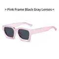 Trendy square sunglasses with glossy pink frames and dark gray lenses for women - Electroplated Pink Frame Gray Lenses