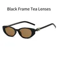 Schicke schwarze ovale Sonnenbrille mit braunen Gläsern und Strass G Metall-Akzent - Schwarzer Rahmen Teefarbene Gläser