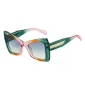 Occhiali da sole cat eye sfumati rosa e verdi con lenti blu-gialle e dettagli dorati - Montatura Rosa Lente Blu Gialla